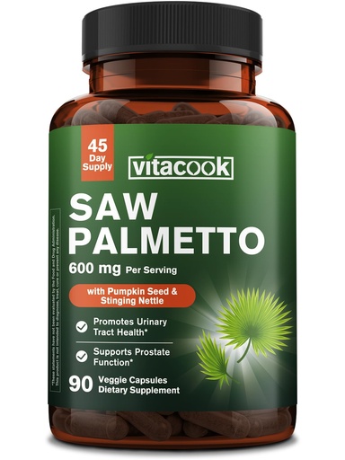[BRSREAI2A4BBU3IZ] Saw Palmetto Supplement for Men 600mg, with Pumpkin Seed Extract and Stinging Nettle, Supports Prostate Health, 90 Vegetarian Capsules