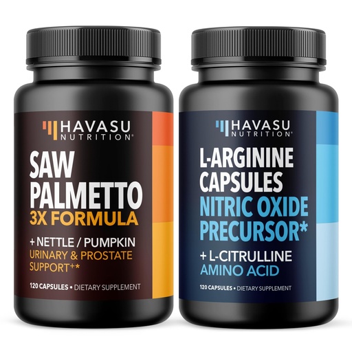 [BRSRGGQZBMCWGCI6] Saw Palmetto with Nettle & Pumpkin + L-Arginine with L-Citrulline Supplement Bundle for Men - Prostate Health & Nitric Oxide Production Bundle for Active Male Health - 60 Servings of Each