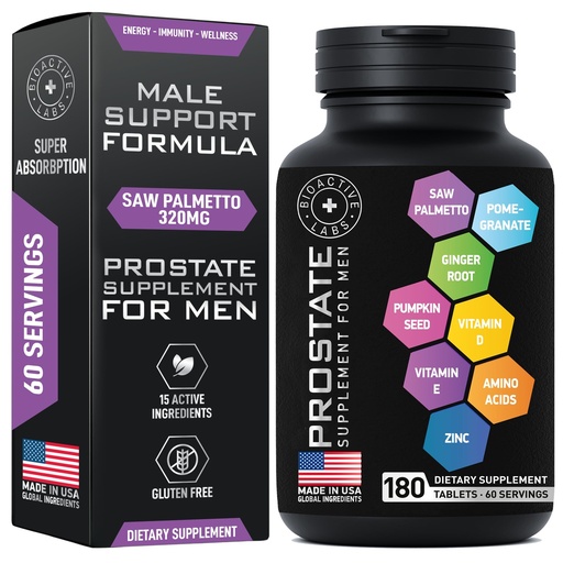 [BRSROY34AAIBU2QU] Prostate Health Supplements - Saw Palmetto for Men 320 mg, Pumpkin Seed Extract for Men's Health - 180 Prostate Supplement Tablets, 60 Serves