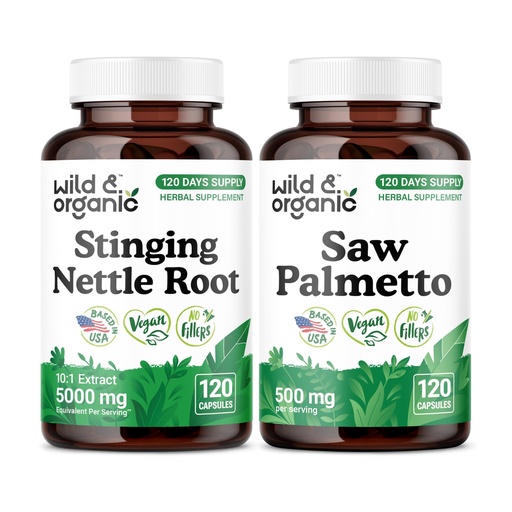 [BRSRGHACCQCRG2TH] Wild & Organic Stinging Nettle Root 120 Capsules & Saw Palmetto 120 Capsules