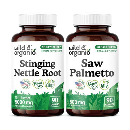 [BRSRGHACCB7BYEQZ] Wild & Organic Stinging Nettle Root 90 Capsules & Saw Palmetto 90 Capsules