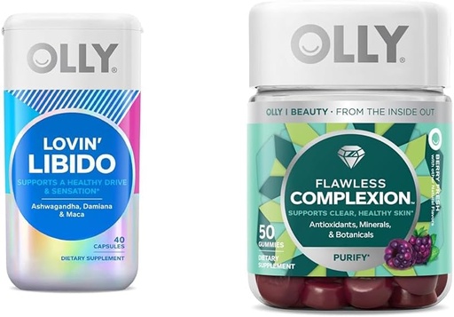 [BRSRAY33AAMWGDIZ] OLLY Lovin' Libido Capsules for Women, Boost Desire, 20 Day Supply Flawless Complexion Gummy, Clear Skin Support, Berry Flavor, 50 Count