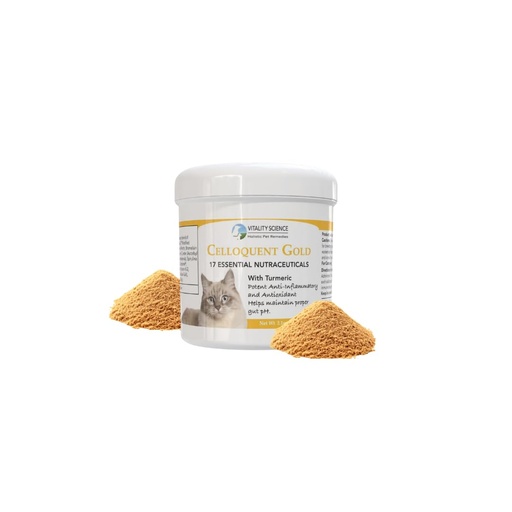 [BRSRMAL4PIHWEFAU] Vitality Science Celloquent Gold for Cats | Holistic Advanced Immune Support Supplement | 17 Synergistic Ingredients | Auto Immune, Vomit and Diarrhea, Depression (60g)