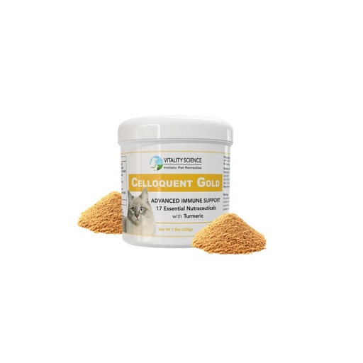 [BRSRMAL5AQHG2CTA] Vitality Science Celloquent Gold for Cats | Holistic Advanced Immune Support Supplement | 17 Synergistic Ingredients | Auto Immune, Vomit and Diarrhea, Depression (220g)