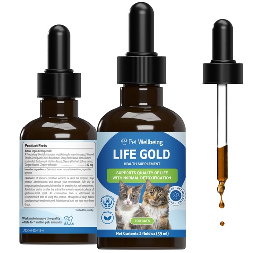 [BRSWGYDROJYBY3DA] Pet Wellbeing Life Gold for Cats - Supports Detoxification & Healthy Immune Defenses with Burdock & Sheep Sorrel - NASC Certified & Vet-Formulated - 2 oz Liquid Formula