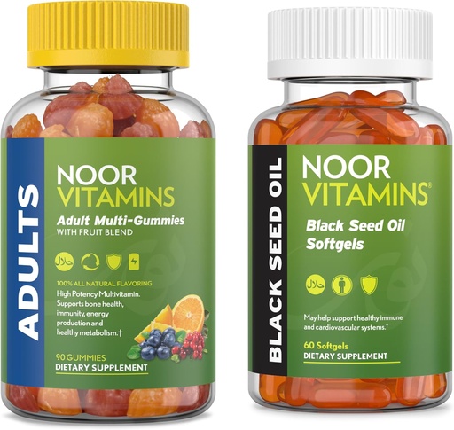 [BRSRAYAZBMCQYFLF] Noor Vitamins Adult Multivitamin Gummy and Black Seed Oil Bundle