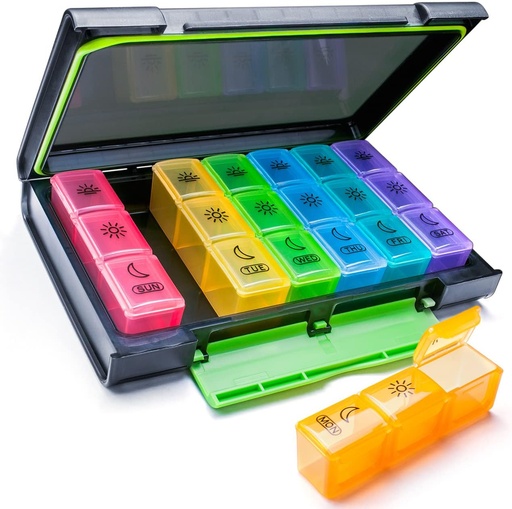 [BRSRMYA6AUFAYHQ4] Weekly Pill Organizer, 7 Day Pill Box (3-Times-A-Day) Portable for Travel with Moisture-Proof Design Pill case to Pills/Vitamin/Fish Oil/Supplements