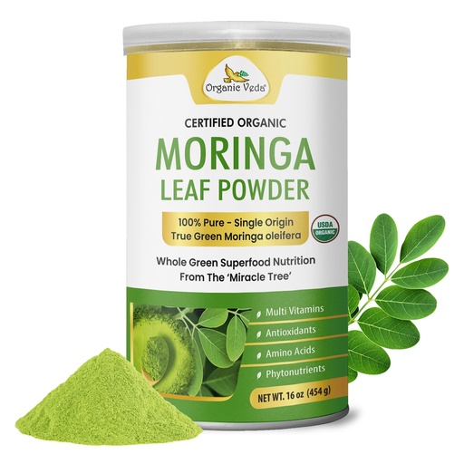 [BRSWI2YCAEHGYAIV] Organic Veda Moringa Powder - Premium Harvest Real Green Native Moringa Oleifera, Vitamins & Antioxidant Rich Leaves - USDA Organic, Gentle Dried Drumstick Leaf Powder (16 oz (Pack of 1))