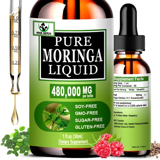 [BRSRAED4CR4GCG34] Organic Moringa Liquid Drops for Energy,Metabolism Immune Support,Moringa Leaf Extract 6X Absorption Than Powder Capsule Gummies,Green Superfood Supplement for Women Men
