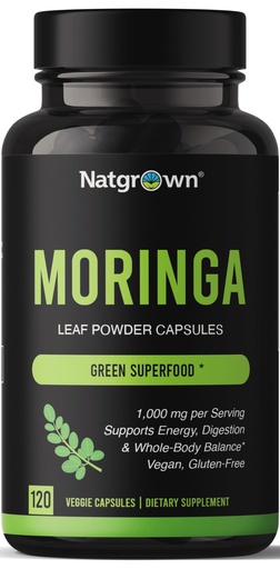 [BRSRECQBC4IWECDX] Natgrown Organic Moringa Capsules 1,000 mg - Pure Moringa Leaf Powder - Green Superfood Supplement - Vegan, Gluten-Free - 120 Capsules
