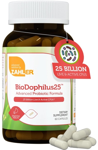 [BRSWYBT3O4BGCGY7] Zahler BioDophilus25, 25 Billion CFU Probiotic + Prebiotic - 11 Strains Daily Probiotic Supplement - Kosher Probiotics for Women for Digestive Health, Probiotics for Men for Gut Health (60 Capsules)