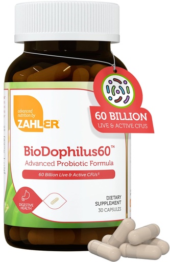 [BRSWIZQTCYHROCAV] Zahler Biodophilus, 60 Billion Live Cultures Per Serving, Supports Digestive Health,Certified Kosher, 30 Capsules
