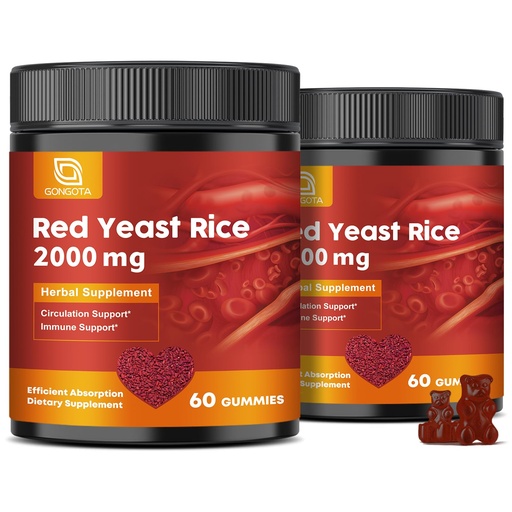 [BRSREGIKCJYWGDQY] GONGOTA Red Yeast Rice 2,000mg with CoQ10 Gummies - Max Strength Extract Red Yeast Rice Supplement with CoQ10 200 Plus Citrus Bergamot, Cholesterol Lowering Supplements,Vegan, Non-GMO – 120 Counts