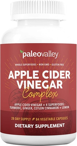 [BRSWGAT4CMCGGHLK] Paleovalley Apple Cider Vinegar Complex with Superfoods - Turmeric, Ginger, Ceylon Cinnamon and Lemon - 84 Vegetable Capsules