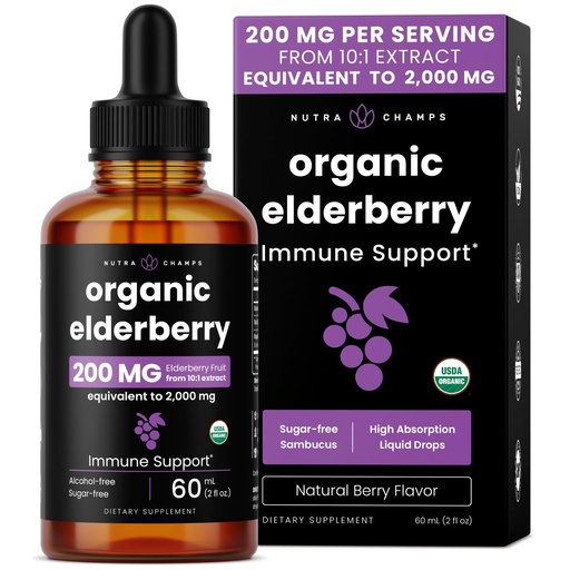 [BRSWYYYBDN4G2EL4] NutraChamps Black Elderberry Syrup, Potent 2000mg 10:1 Extract Sambucus Elderberry Syrup Antioxidant, Drops Berry Flavor, Liquid Elderberry Extract Sugar-Free 2oz, Immune Support