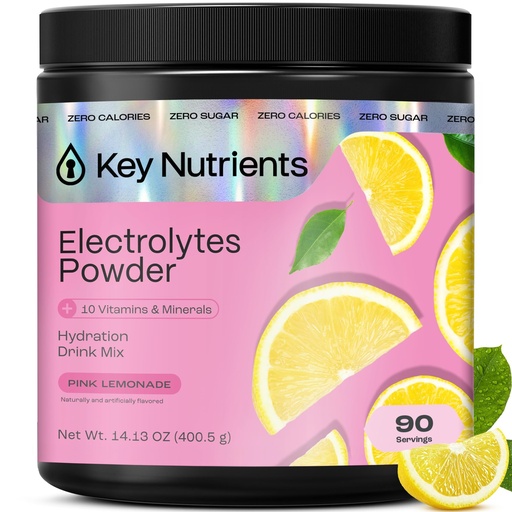 [BRSW2YILA4AWA23U] KEY NUTRIENTS Multivitamin Electrolytes Powder No Sugar - Fresh Pink Lemonade Electrolyte Powder - Endurance & Energy Supplement - Hydration Powder - No Calories - 90 Servings - Made in USA