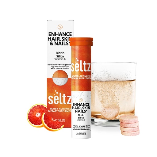 [BRSREZIFDIMRYFD4] Seltz® Enhance Hair, Skin & Nails – Effervescent Vitamins with Biotin, Silica & Vitamin C for Beauty & Immune Support – Blood Orange Flavor, No Sugar Added, 20 Tablets (Pack 1)