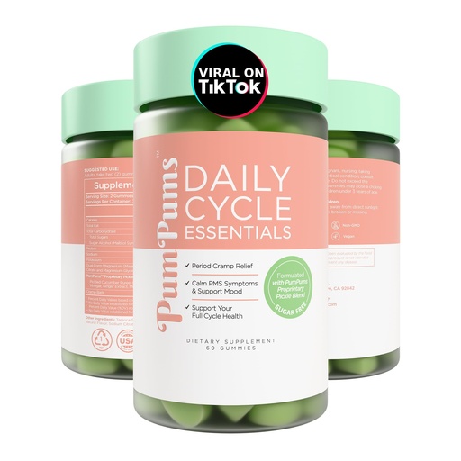 [BRSREGIFAUHBS23A] PumPums™ Daily Cycle Essentials - Women's Period & PMS Support Gummies with Pickle Extract, Apple Cider Vinegar, Magnesium | Period Cramps, PMS, Bloating & Mood Balance | Sugar-Free, Vegan, 60 Gummies