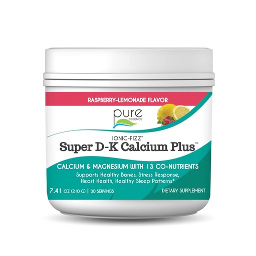[BRSWIYYGBUPQK2AZ] Ionic Fizz Super D-K Calcium Plus by Pure Essence - with Extra Magnesium, Vitamin D3, Vitamin K2 for Strong Bones and Stress Support - Raspberry Lemonade - 7.41oz