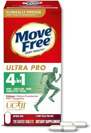 [BRSWYELQOUPBYEL6] Move Free Ultra Pro with Quadruple Action Joint Support - Type 2 Collagen MSM Calcium Fructoborate & Manganese - Supports Joint Cartiliage Bone Connective Tissue, 120 Tablets (30 servings)