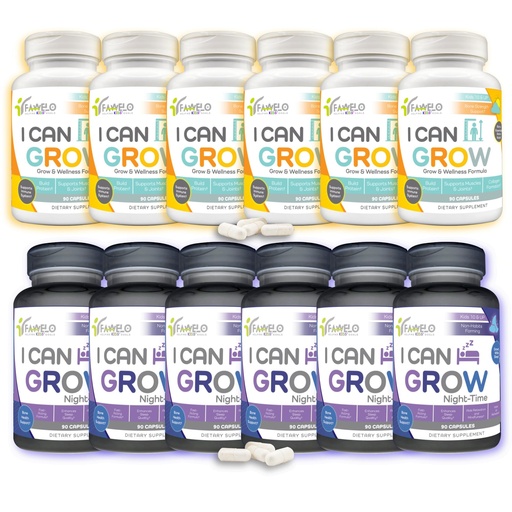 [BRSREGQBCQPQGDYV] I Can Grow 6-Month Supply Bundle – 6x Day-Time + 6x Night-Time Growth Supplements for Kids 10+ & Teens | L-Arginine, Colostrum, Magnesium | Daily Height Support + Sleep Aid for Natural Growth | 12-Pac