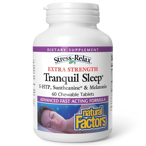 [BRSWGHYBOUFB6D3K] Natural Factors Tranquil Sleep Extra Strength - Calm Sleep Health Supplement - Relaxation Support Supplement with Melatonin & 5-HTP - 60 Chewable Tablets (60 Servings)