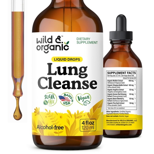 [BRSROY37B54BGDLZ] Wild & Organic Lung Cleanse Detox Tincture - Mullein Drops for Lungs - Herbal Mullein Extract Supplement - Vegan, Alcohol-Free Drops - 4 fl oz