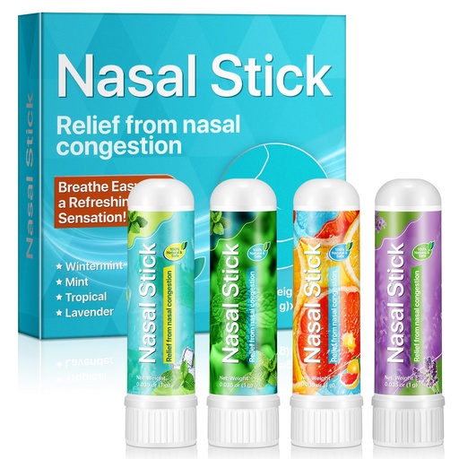 [BRSRAAQPDJ5WACDL] 4 Pack Nasal Stick,Nasal Inhaler Stick,Nose Inhaler Boost Energy Set,Inhaler,Sinus & Congestion Relief, Daily Relaxation, Stress Relief, Pure Natural Ingredients