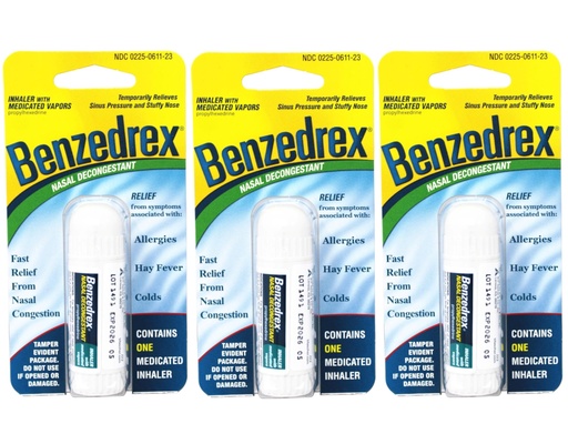 [BRSWKGYPOZ6GCDL2] Benzedrex Nasal Decongestant Inhaler – Medicated Vapor Relief for Sinus Pressure, Nasal Congestion, Allergies, Hay Fever & Colds (Pack of 3)