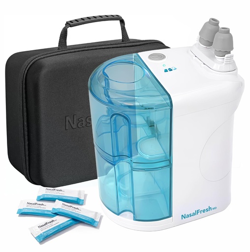 [BRSRAHD7CABWYDTP] NASALFRESH MD Premium Bundle–Dual Powered Nasal Irrigation System Nasal Rinse and Wash, Sinus Decongestant Relief System, 60 Saline Packets, Case, Rechargeable, 2 Sets of Nose Pillows–Snoring Remedy