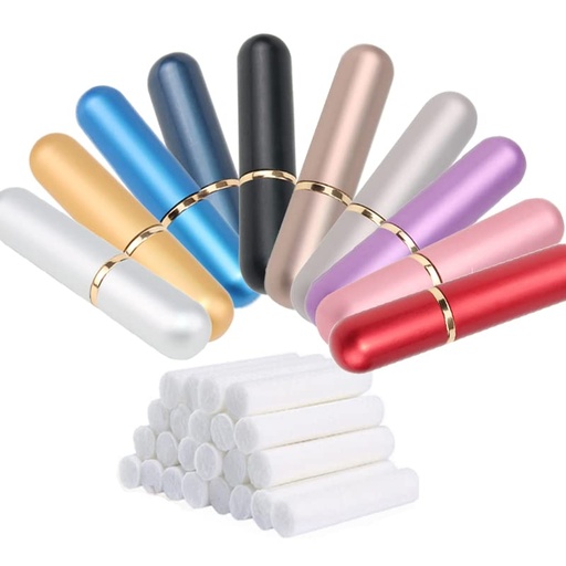 [BRSW2BQTCR5QKG32] 10 Pcs Aluminum Nasal Inhalers Tubes Multi-color Essential Oil Personal Empty Refillable Elegant Inhaler with Wicks