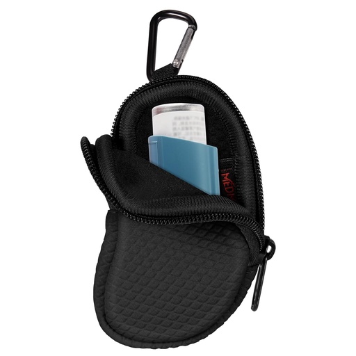 [BRSROZI7DN7GOCAY] MEDMAX Neoprene Asthma Inhaler Holder, Protective Portable Travel Handy Holster, Lightweight Carrying Case with Carabiner Clip and Mesh Pocket Inside, Inhaler Not Included (Case Only) (Black)