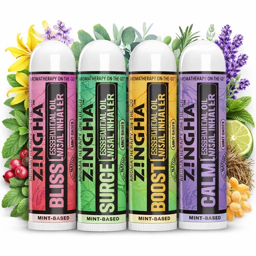 [BRSREFQ2A4FBSFDZ] Z!NGHA Natural Aromatherapy Nasal Stick Boost Focus & Enhance Breathing | Portable Sinus Relief & Relaxation Nasal Inhaler Stick | Essential Oil Blend for Stress and Congestion (4PK ESSENTIAL OIL MIX)
