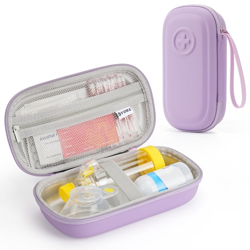 [BRSREAITBYNA42A4] Asthma Inhaler Portable Case for Adults, Kids & Seniors - Temp-Humidity Resistant, Multi-Zone Lining for Inhaler/Spacer/Emergency Meds, Waterproof PU & Travel-Ready, Violet (Only Case)