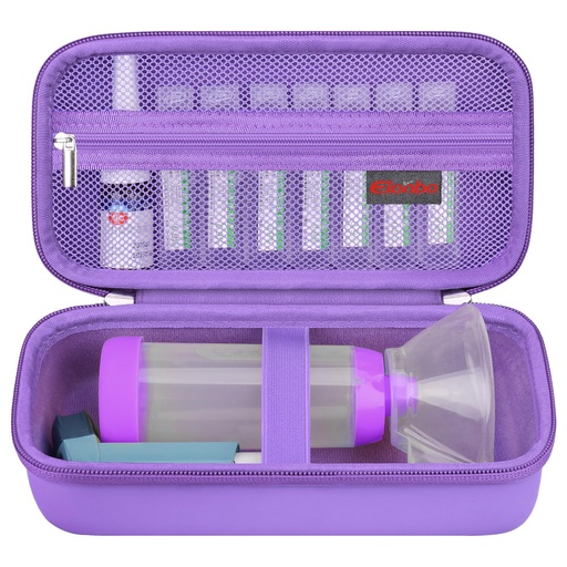 [BRSRAY35OR4AKALF] Elonbo Carrying Case ​for Asthma Inhaler, Inhaler Spacer for Kids and Adults, Masks, Inhaler Holder Asthma Travel Organize Bag, Pocket Fits Allergy Meds, Ventolin Inhaler, Purple (Case Only)