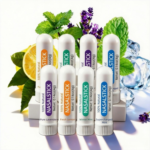 [BRSRGAIECAPQ4CLA] Nasal Stick, 8 Pack Nasal Inhaler Sticks | 4 Scents Variety Set | Refreshing Menthol Inhaler for Focus & Energy | Portable Nose Stick for Study, Work & Driving(Peppermint, Wintermint, Lavender, Lemon)