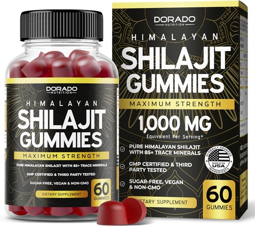 [BRSROBTYO4IRGCDZ] Shilajit Gummies For Men & Women 1000mg (High Potency Gold Grade with 85+ Trace Minerals with Fulvic Acid) - Energy & Immunity Support - Third Party Tested, Non GMO, Vegan & Made in USA - (60 Gummies)