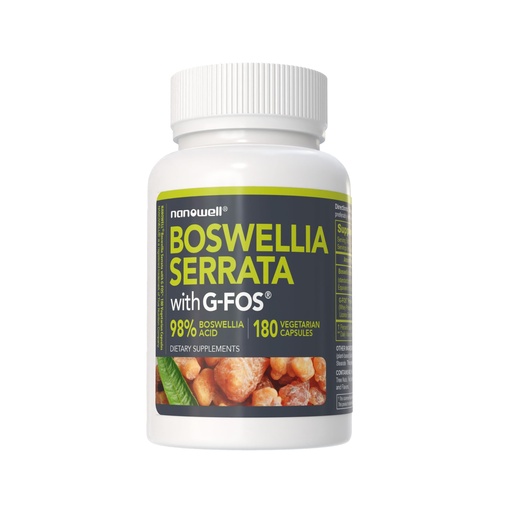 [BRSRABQ7CB6BGCDB] NANOWELL Boswellia Serrata with G-FOS - 98% Boswellic Acid - Supports Joint & Mobility Health - 180 Vegan Capsules, 180 Day Supply