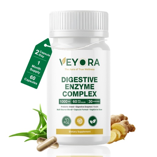 [BRSRGYL4PIARYYD3] Digestive Enzyme Complex | 60 Vegan Capsules | Digestive Enzyme Blend, Probiotic, Inulin Prebiotic, Ginger Root Extract & Aloe Vera | Dietary Supplement | Non-GMO | Gluten-Free | Made for USA