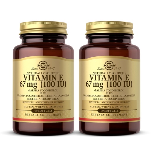 [BRSWIFD5OJ7QAE3K] Solgar Vitamin E 67 mg (100 IU) - 100 Softgels, Pack of 2 - Antioxidant Support - Gluten & Dairy Free - 200 Total Servings