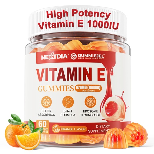 [BRSRECYPA4IAOD37] Liposomal Vitamin E Gummies 1000IU - Natural Forms of Vitamin E, with Mixed Tocopherols | 8-in-1 Antioxidant Formula with CoQ10, Omega-3, Vitamin C & Turmeric | for Skin, Eye, Immune & Brain, 1 PACK