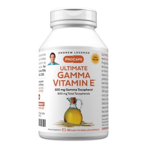 [BRSWI2QGBZ5BA2TO] ANDREW LESSMAN Ultimate Gamma Vitamin E 60 Softgels - 500 mg Gamma Tocopherol, Protective Vitamin E. Four High Potency Forms of Natural Tocopherols. Powerful Anti-Oxidant. No Synthetic Forms