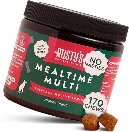 [BRSRMBA2A4HAM2DO] Premium Dog Multivitamin Supplement (170 Chews) - Mealtime Multi - with CoQ10 - Probiotics - Pumpkin - Immune Support - Promotes Better Joint Mobility - Healthy Skin & Coat - Made in The USA