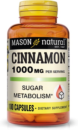 [BRSWIF3QBUPAOEY5] MASON NATURAL Cinnamon, 1000 mg, 100 Capsules (Pack of 3), Herbal Dietary Supplement