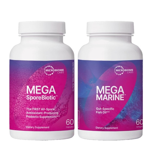 [BRSRMZAYAUCAMFIV] Microbiome Labs MegaSporeBiotic Spore-Based Probiotics (60 Capsules) + MegaMarine Fish Oil Supplement - Omega 3 Pills with EPA DHA DPA Ratio to Support Immune & Gut Health (60 Softgels) - 2 Products