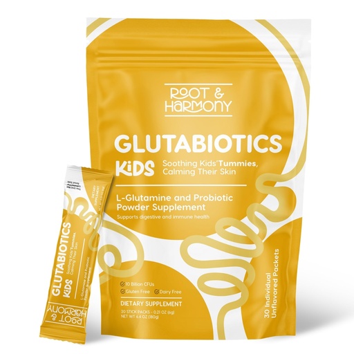 [BRSREFIKOIOQAETF] Root & Harmony Glutabiotics Kids Probiotic & L-Glutamine Powder Daily Children's Gut Health, Skin & Immune Support Supplement, Unflavored, Dairy Free, Gluten Free, 10 Billion CFU, Powder, 30 Count