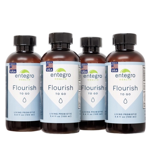 [BRSREZTQOYMAOEQ4] ENTEGRO Flourish to Go Liquid Probiotic & Postbiotic Supplement | 11 Live Cultures | Gut & Digestive Health for Women, Men & Kids | Organic, Vegan, Allergen Free | USA Made | 4 x 3.4 fl oz Bundle