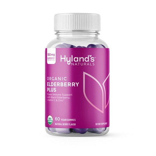 [BRSW2FL7OQCGCYLH] Hyland's Organic Elderberry Plus Gummies, Organic Black Elderberry with ZINC and Vitamin C, Immune Support Supplement for Adults, 60 Vegan Gummies (30 Days)