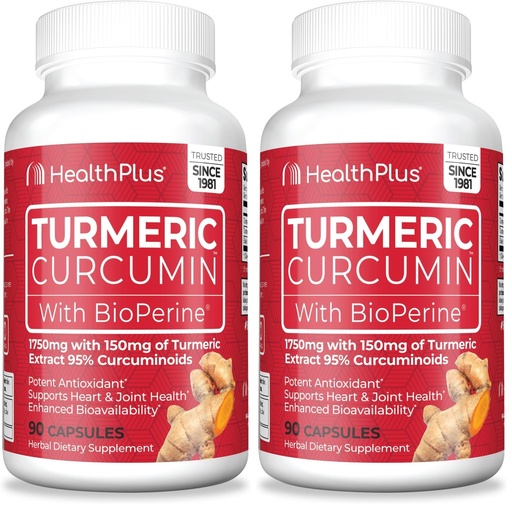 [BRSRGGQZAACA2YDB] Health Plus Turmeric Curcumin, 90 Capsules, 30 Serving (Pack of 2)