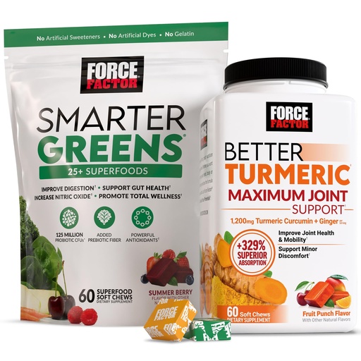 [BRSREEA2DEMGYELP] Force Factor Better Turmeric Maximum Joint Support, 1075mg Curcumin + Smarter Greens Superfood, Greens and Superfoods, 120 Soft Chews